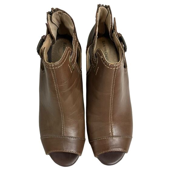 Earth Origins Sawyer Leather Peep Open Toe Heeled Bootie Brown Size 8.5 - Picture 5 of 11